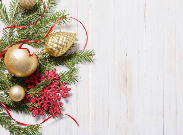 Christmas decoration on white wooden background  - Φωτογραφία, εικόνα