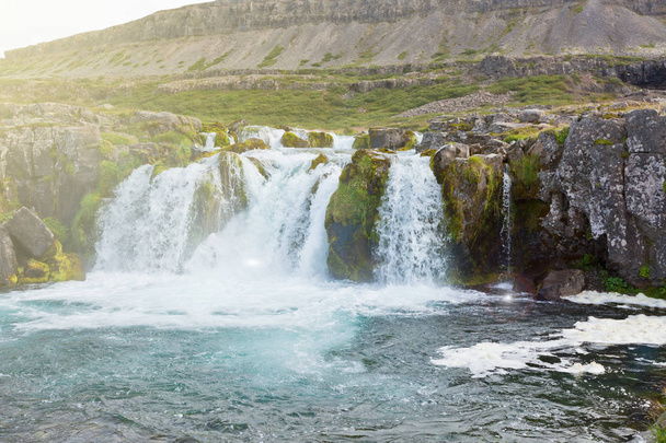 Summer Iceland Landscape with a Waterfall - Fotoğraf, Görsel
