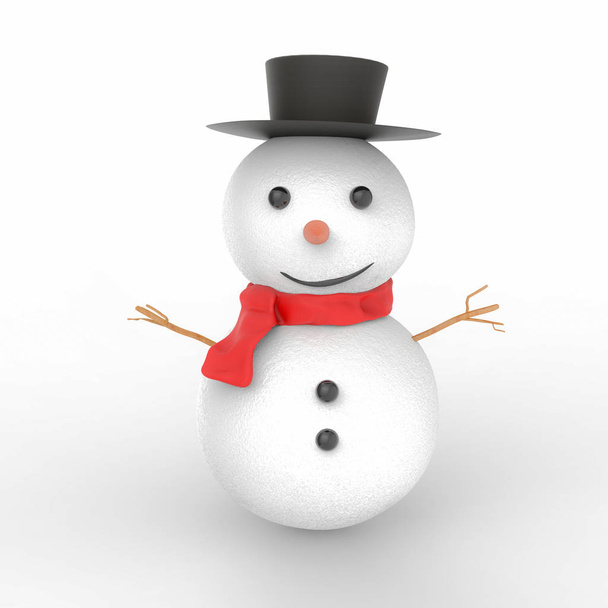 smiling snowman with red scarf - Photo, Image