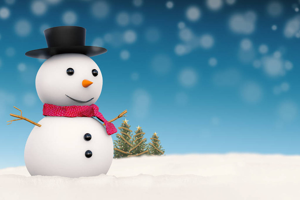 улыбающийся снеговик на снегу
 - Фото, изображение
