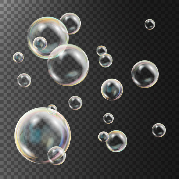 Realistic Soap Bubbles Vector. Rainbow Reflection. Aqua Wash. Isolated Illustration - Vektori, kuva