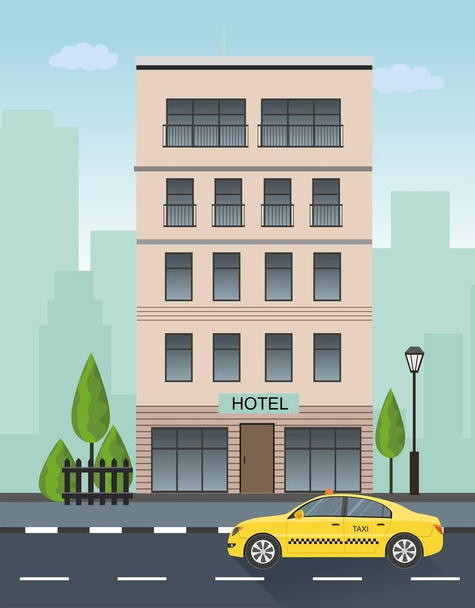 Vector hotel building and taxi service illustration. - Vector, Image