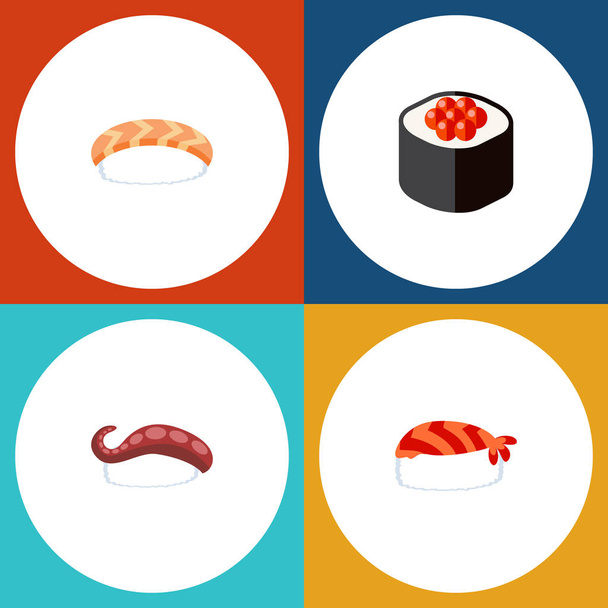 Flat Icon Sushi Set Of Japanese Food, Seafood, Sashimi And Other Vector Objects. Also Includes Rolls, Food, Maki Elements. - Vektor, obrázek