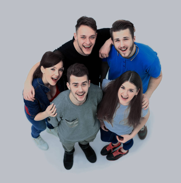 Top view portrait of happy men and women standing together and smiling - Photo, image