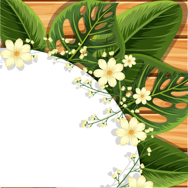Background design with green leaves and flowers - Vector, Image