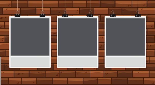 Three pictureframes on brickwall - Vector, Image