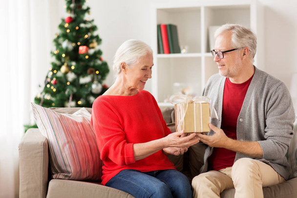 happy smiling senior couple with christmas gift - Foto, immagini