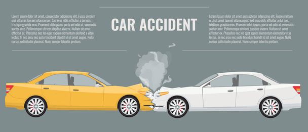 Car accident concept illustration. Flat and solid color vector - Vector, Image