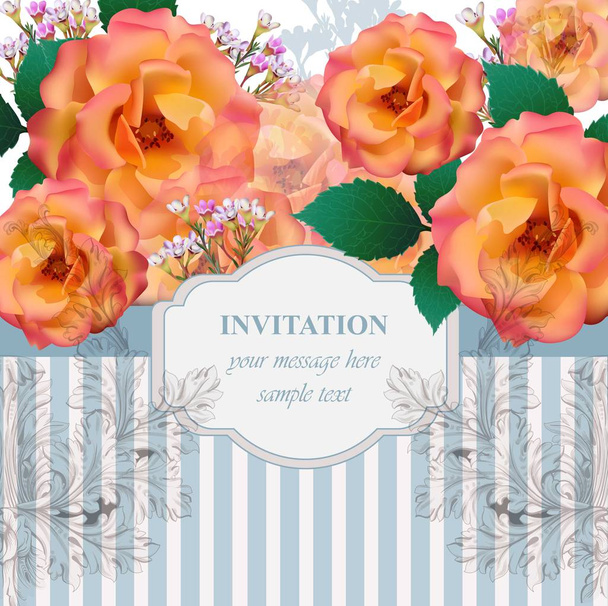 Vintage roses flowers card Vector background. Romantic illustration for invitation and greeting card designs - Vector, Image