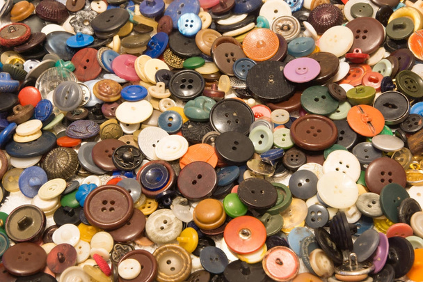 The old buttons. Buttons in an old metal box. - Φωτογραφία, εικόνα