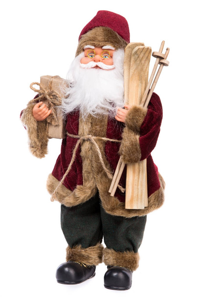 Weihnachtsmann mit Schlitten handgemachte Weihnachtsdekoration Spielzeug isola - Foto, Bild
