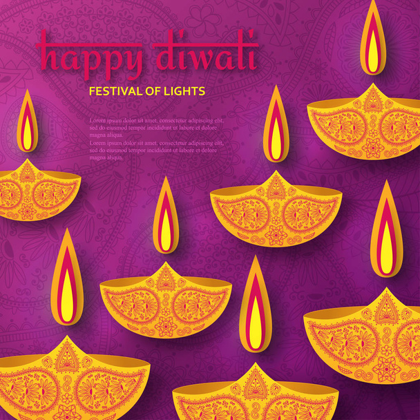 インドのディワリ祭のお祝いのためのグリーティングカード - ベクター画像