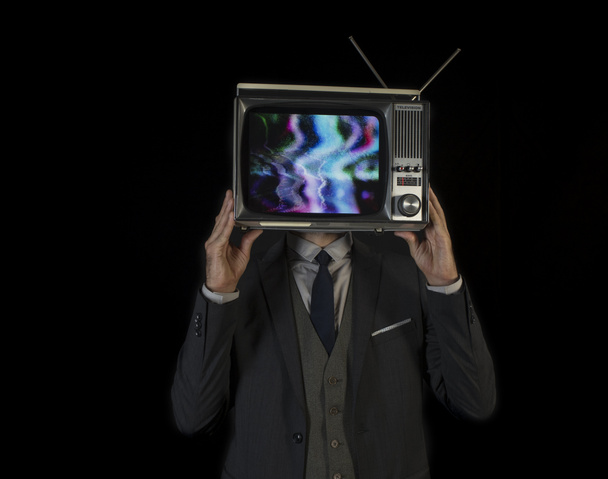 άνθρωπος το κεφάλι τηλεόραση - Φωτογραφία, εικόνα