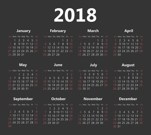 Vector Simple 2018 year dark background calendar - Vector, Image