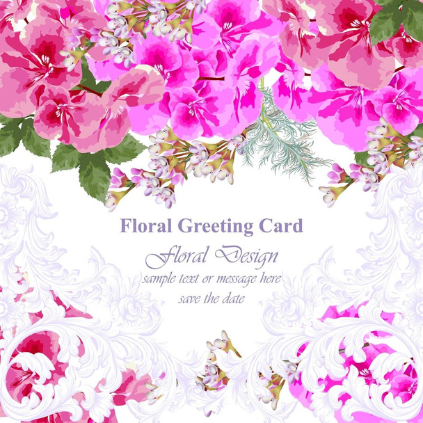 Invitation Card vector. Roses beauty flowers. Fuchsia pink colors - Vector, Image