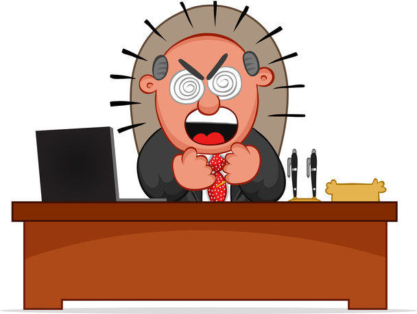 Angry Boss Sitting Behind His Desk - Vector, Image