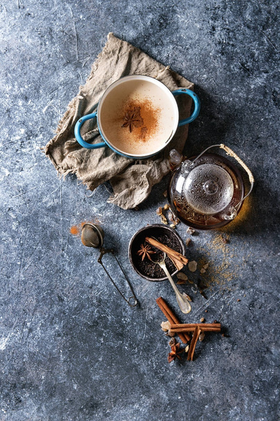 Masala chai with ingredients - Фото, изображение