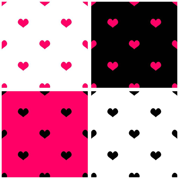Tile vector pattern set with hearts on black, white and pastel pink backgrounds - Вектор, зображення