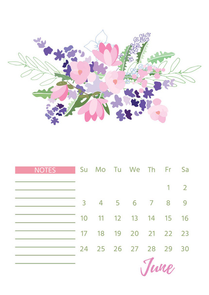 Vintage floral calendar 2018 - Vektör, Görsel