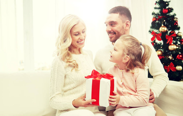 happy family at home with christmas gift box - Фото, изображение
