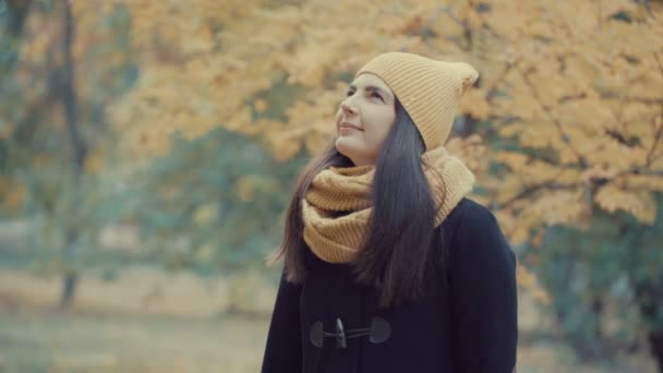 fiatal lány sétál a parkban, őszi. - Felvétel, videó