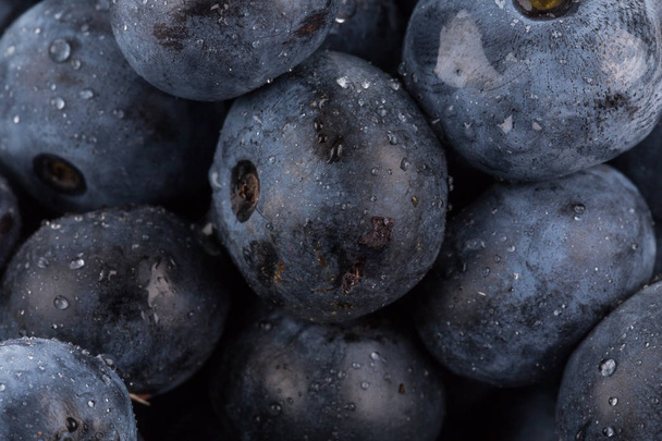 Fresh blueberries with water drops - close up - Foto, Imagen