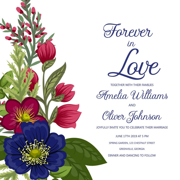花の結婚式招待状デザイン - ベクター画像