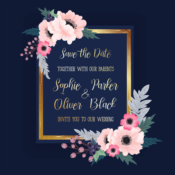 Çiçek düğün davetiyesi tasarımı - Vektör, Görsel