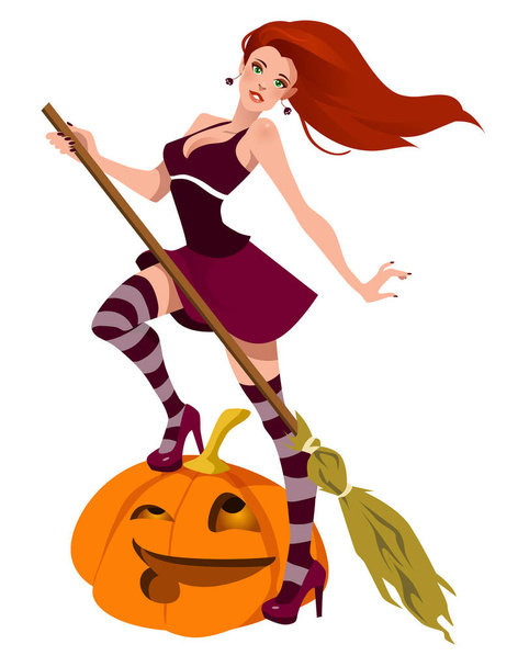 Sexy halloween witch with a broomstick - Vector, Image