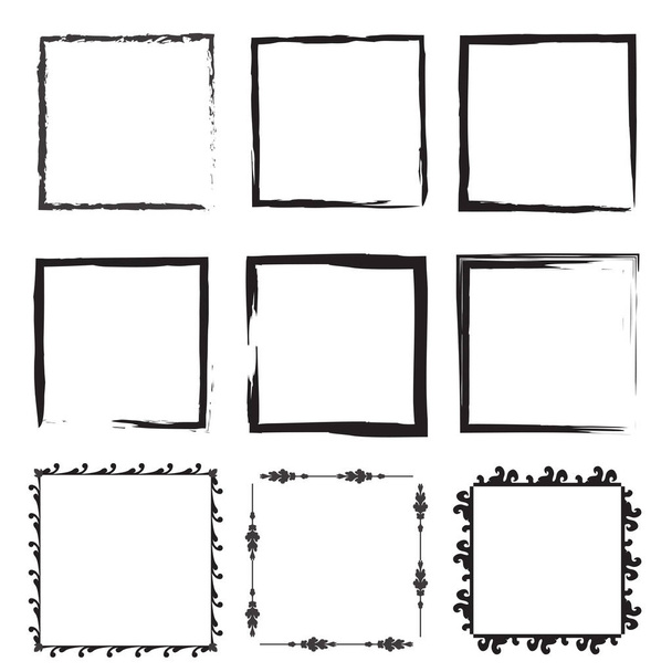 Sada prázdné Klikyháky čtvercový rámeček, vektorové prvky návrhu, 9 čtvercových rámů. - Vektor, obrázek