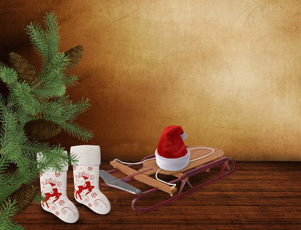 Kerstgroet, feestelijke achtergrond voor de beelden. 3D-rendering - Foto, afbeelding