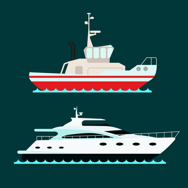 Ship cruiser boat sea symbol vessel travel industry vector sailboats cruise set of marine icon - Vector, Image