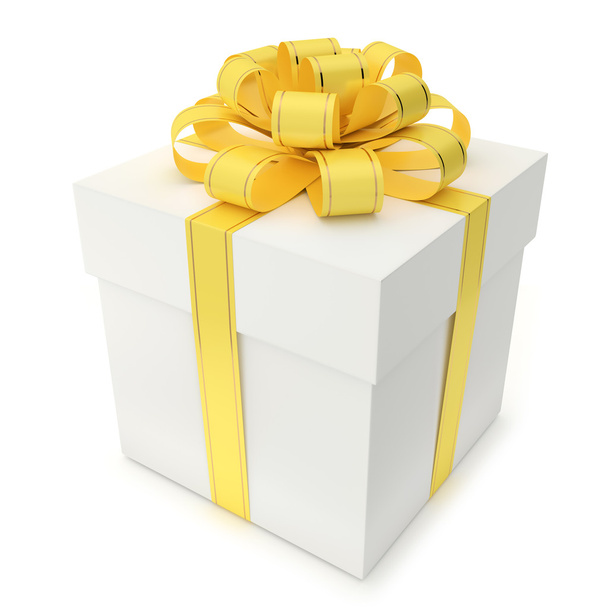 Подарочная коробка с желтой лентой и луком
 - Фото, изображение