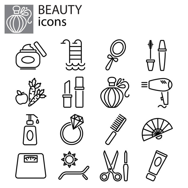 Beauty, fashion en make-up pictogrammen - Vector, afbeelding