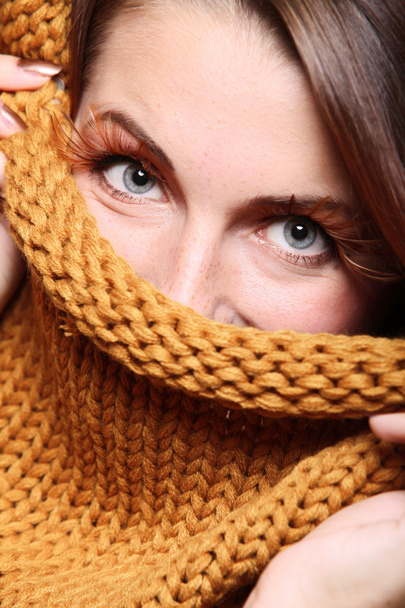 Autumn woman fresh girl glamour brown hair eye-lashes - Fotografie, Obrázek