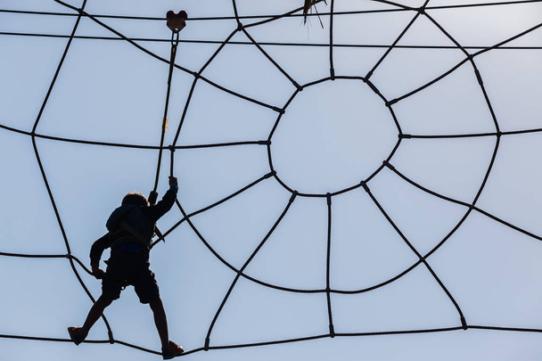 Boy Climbing Spiderweb - Photo, Image