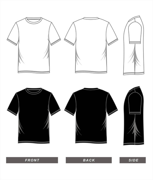 t-shirt λευκό, μαύρο μέτωπο, πίσω πλευρά - Διάνυσμα, εικόνα