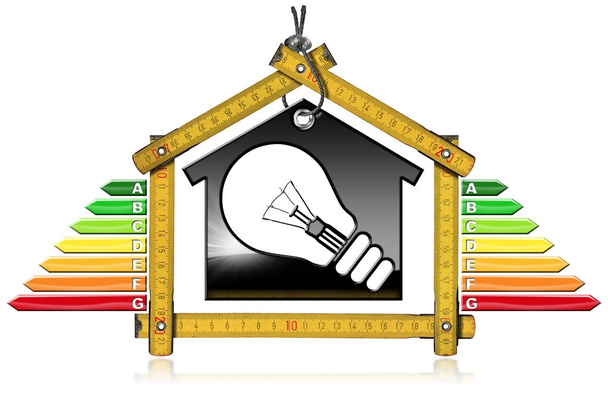 Efektywności energetycznej - modelu Dom i żarówki - Zdjęcie, obraz
