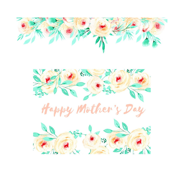 Frame border and floral garland with watercolor pink roses and mint fresh leaves - Photo, Image