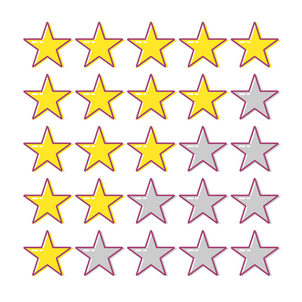 5 Sterne. Sammlung von Cartoon-Vektor-Symbolen. gelbe Sterne für App, Web oder Spiel. Feedback-Konzept. Rangordnung - Vektor, Bild