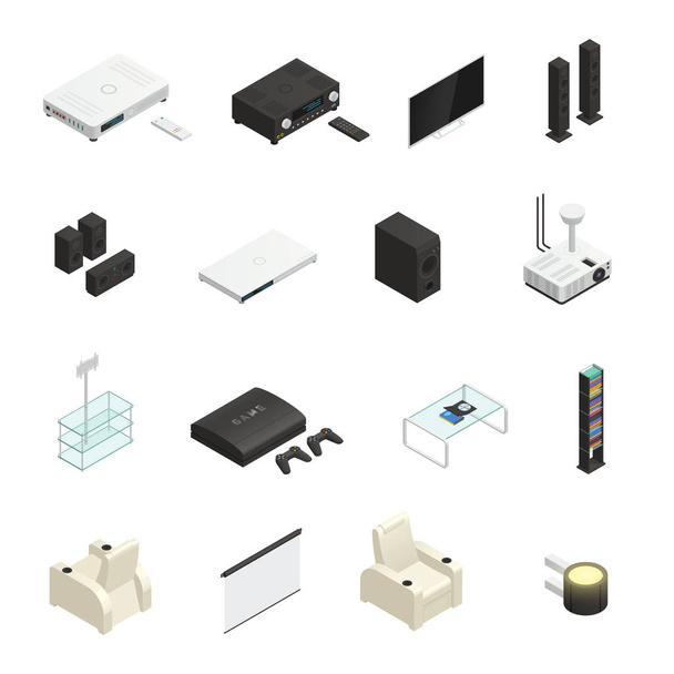 Home Theater Isometric Icons - Vector, Image
