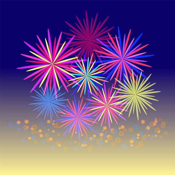 Colorati fuochi d'artificio celebrazione e il cielo crepuscolo sfondo. - Vettoriali, immagini