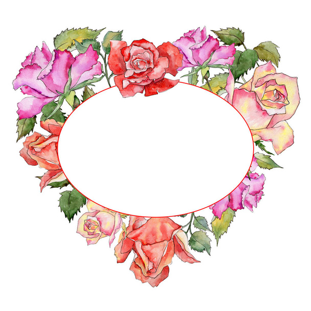 Wildflower rose flower frame in a watercolor style. - Zdjęcie, obraz