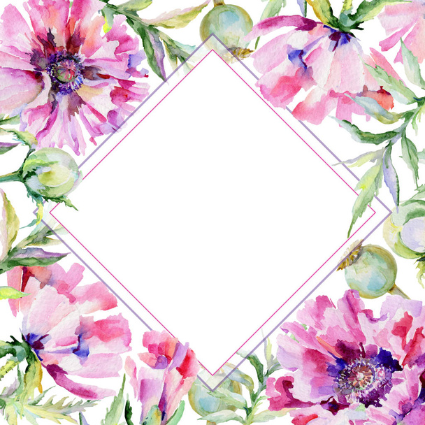 Wildflower poppy flower frame in a watercolor style. - Zdjęcie, obraz