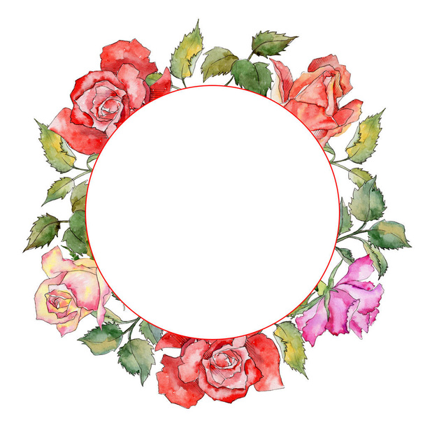 Wildflower rose flower frame in a watercolor style. - Foto, Imagen