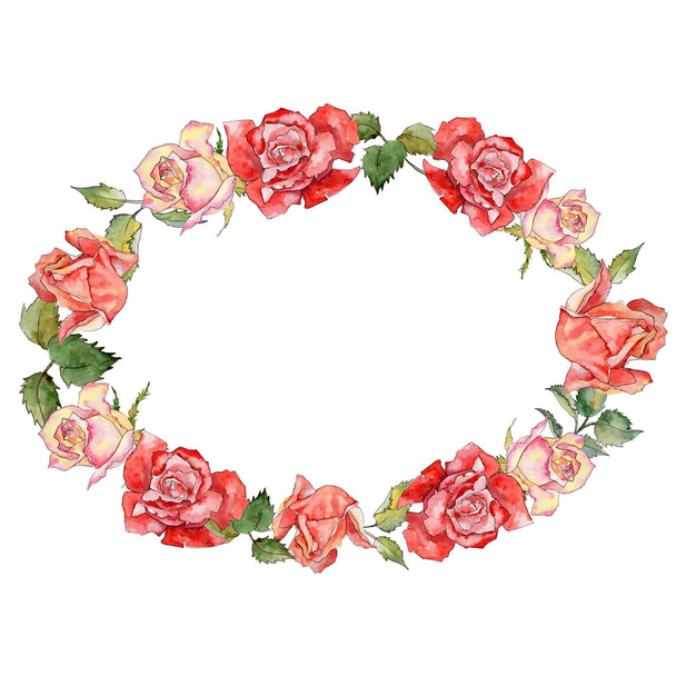 Wildflower rose flower wreath in a watercolor style. - Fotografie, Obrázek