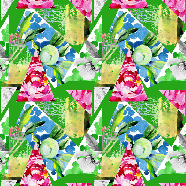 Wildflower peony flower pattern in a watercolor style. - Фото, зображення