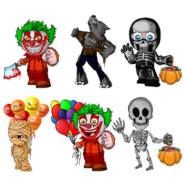 Halloween rajzfilm karakterek - Vektor, kép