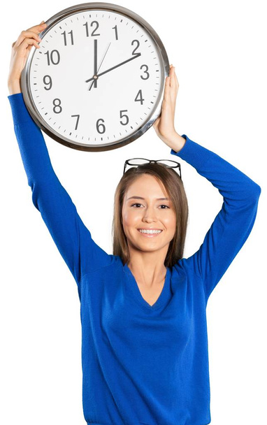 woman holding big clock - Фото, изображение
