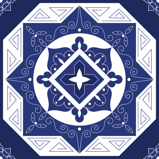 Tile pattern seamless vector blue and white color. - Vetor, Imagem